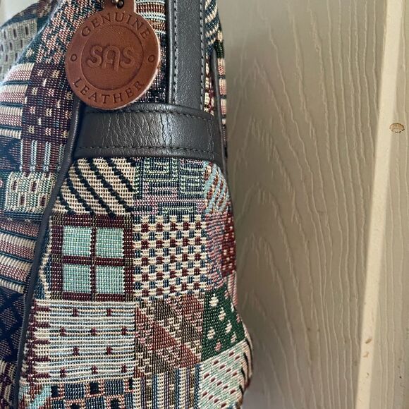 SAS multi color fabric tapestry with gray leather trim adjustable should… - Picture 9 of 14